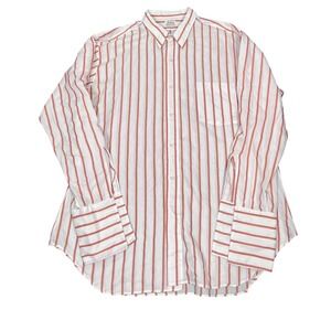 1950s Packard Indiana Button Down Shirt Men XL White Orange Striped French Cuff